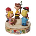 Jim Shore Peanuts 6008958 The Gang Caroling Around The Christmas Tree Hand-Rotated Figurine 6.5"