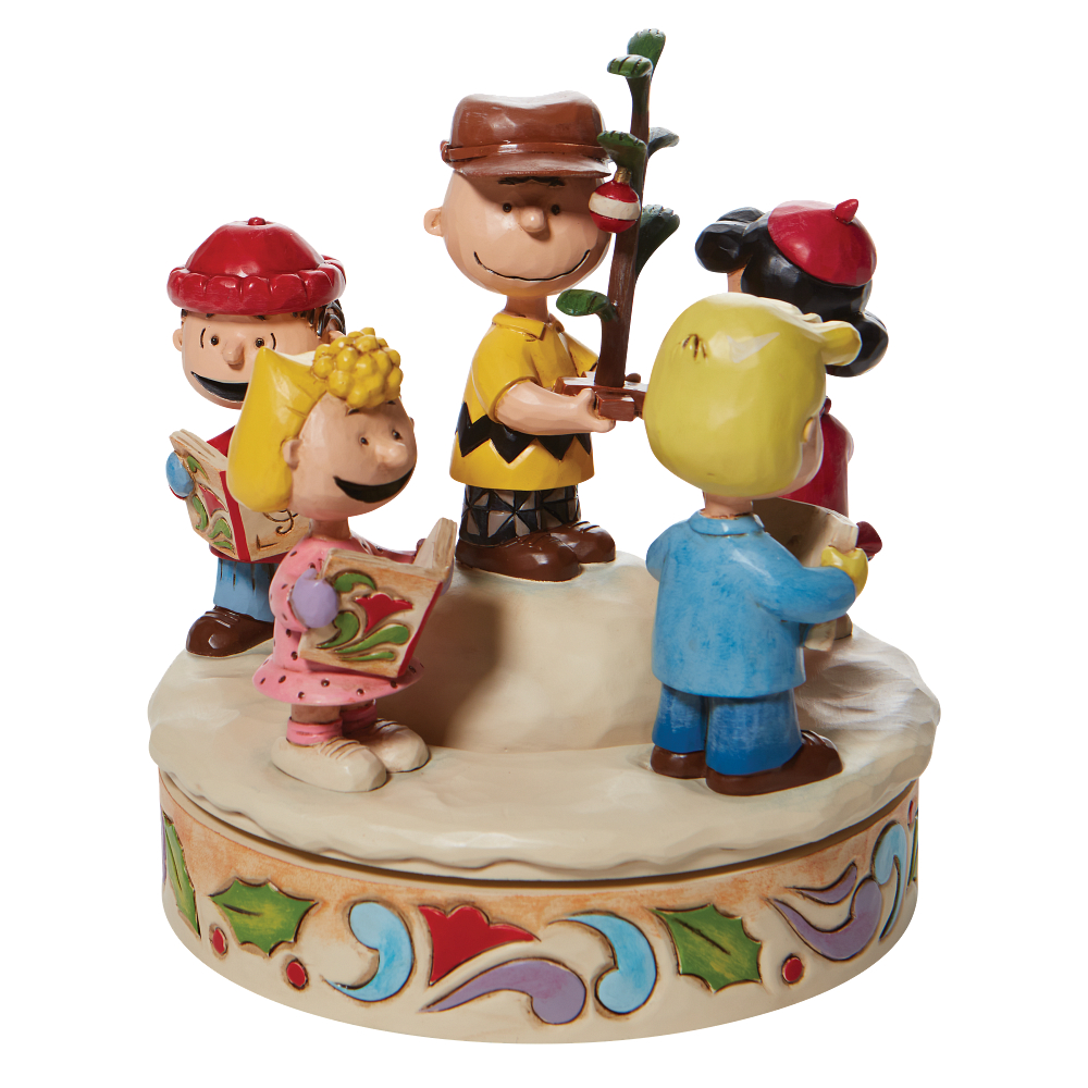 6008958 Jim Shore Peanuts 6008958 The Gang Caroling Around The Christmas Tree Hand-Rotated Figurine 6.5" - Image 1