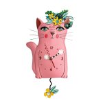 Allen Designs P2160 Pretty Kitty Pink Floral Cat Pendulum Wall Clock 14.25"