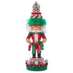 Kurt Adler HA0657 Hollywood  Red, White and Green Candy Tower Hat Nutcracker 15"