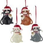 Kurt Adler D4173  Christmas Kitty Cats with Jingle Bell Collar Ornaments Set of 4, 4.75"