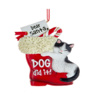 Kurt Adler J8660  Cat Hugging Santa Boot Ornament 3.8"