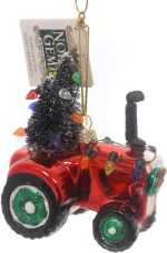Kurt Adler NB0884 Noble Gems Glass Red Tractor w/Christmas Tree Ornament 4" - Image 2