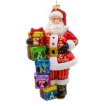Kurt Adler BELL0029 Bellissimo Glass Santa with Gift Boxes Ornament 7"