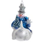 Kurt Adler Glass C7765   Enchanted Blue Snowman Glass Ornament 5.5"