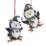 Kurt Adler D3736 2 Assorted Penguins With Christmas Lights Ornaments 3.6"