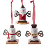 Kurt Adler D4311 3 Assorted S'More with Pretzel Snowmen Ornaments 3"