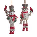 Kurt Adler E0805  Birch Berries Dangle Leg Snowman 2 Assorted 5"