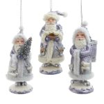 Kurt Adler E0826  Set of 3 Blue, Silver and Lavender Belsnickel Santa Ornaments 4.75"