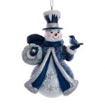 Kurt Adler E0845 Blue and Silver Snowman with Bird Ornament 4.5"