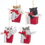 Kurt Adler F2186   Set of 4 Assorted Furry Cats In Gift Boxes Ornaments 4"