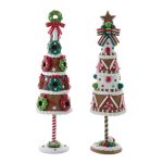 Kurt Adler GBJ0035 2 Assorted Gingerbread Tree Table Pieces 13.75"