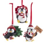 Kurt Adler H5610 3 Assorted Penguins With Hat and Scarf Ornaments 3"