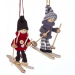 Kurt Adler H9596  Set of 2 Girl and Boy Skier Ornaments 6.5"