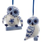 Kurt Adler J7794  2 Assorted Blue Porcelain Owl Ornaments 3"