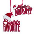 Kurt Adler J8808 Red Glittered Sign Definitely Naughty & Santa's Favorite Ornaments, 2 Assorted  3.5"