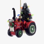 Kurt Adler NB0884 Noble Gems Glass Red Tractor w/Christmas Tree Ornament 4"