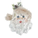 Kurt Adler T3021   Glass Santa Head Wearing Ivory Hat Ornament 5.13"