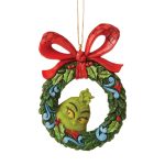 Jim Shore 6006571 Grinch Face Peeking Through a Wreath Hanging Ornament 3.54" H