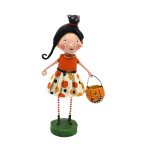 Lori Mitchell 16716 Kit Kat Black Cat Trick or Treat Girl W/Polka Dot Dress Figurine 7.5"