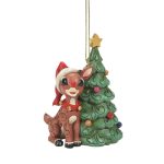Jim Shore 6010720 Rudolph The Red-Nosed Reindeer with Christmas Tree Hanging Ornament 3.74"
