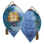 Ne'Qwa 7241140 Owl Family W/ Glowing Moon Ornament 5.5"