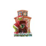 Jim Shore 6015214 Grinch Pushing Tree Up Fireplace Figurine 7.48"