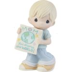 Precious Moments 203006 Mom, You Deserve The World Boy Porcelain Figurine 4.75"